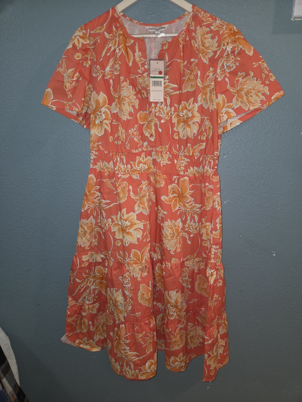 Nanette Lepore Coral Floral Tiered Dress